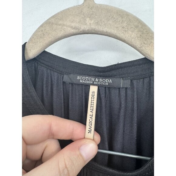 Scotch And Soda Mini Dress Women XS Black Ruffle Smocked Feminine Dark Romance - Picture 3 of 9